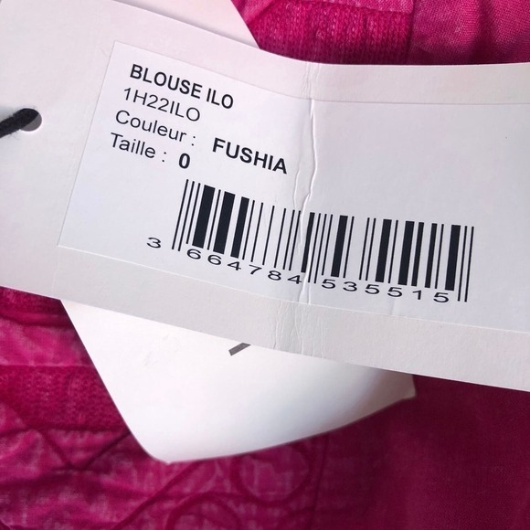 ba&sh Ilo Top 3/4 Sleeve Split Neck Embroidered Bib Fuchsia Pink NWT Size XS - Picture 9 of 13